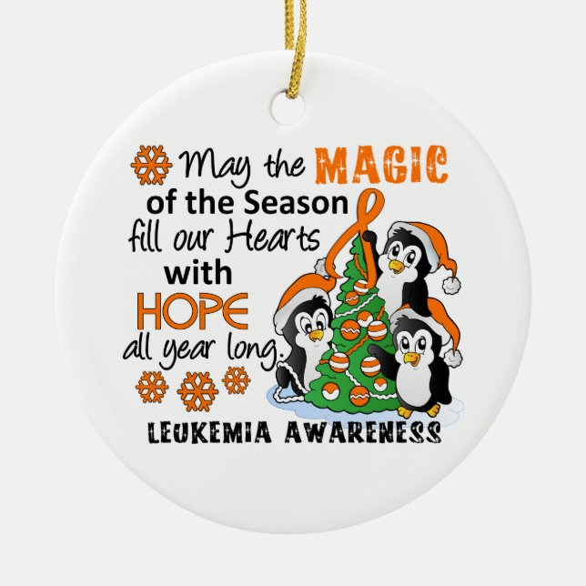 Christmas Penguins Leukaemia Ceramic Ornament (Front)