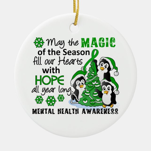 Christmas Penguins Mental Health Ceramic Ornament (Front)
