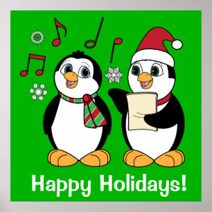 Christmas Penguins Singing Poster