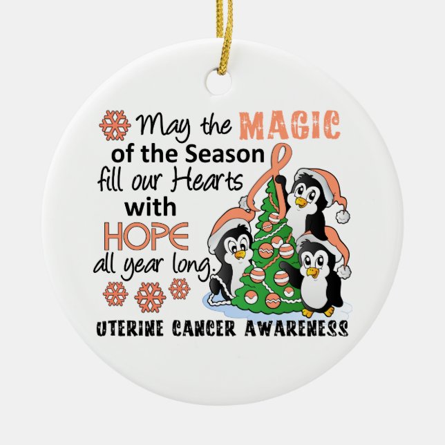 Christmas Penguins Uterine Cancer Ceramic Ornament (Front)