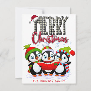 Christmas Penguins With Santa Cap Holiday Card