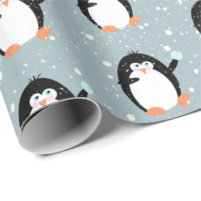 Christmas Penguins With Snowball Wrapping Paper (Roll Corner)
