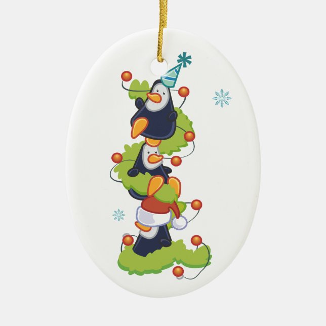 Christmas Penquins Ceramic Ornament (Front)