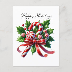 Christmas peppermint candy festive Customizable  Holiday Postcard