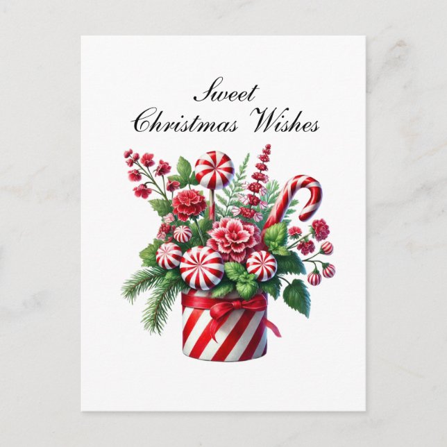 Christmas peppermint candy festive Customizable Holiday Postcard (Front)