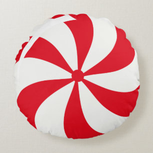 Christmas Peppermint Candy Round Holiday Pillow