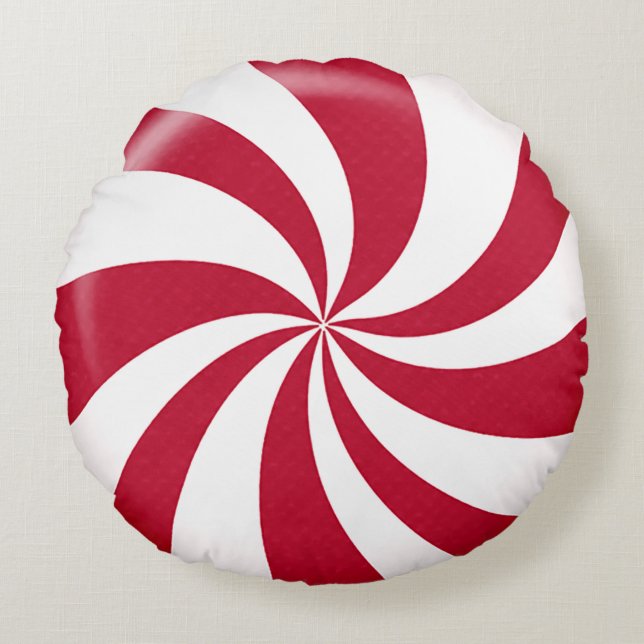 Christmas Peppermint Candy Round Pillow (Front)