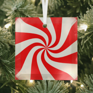 Christmas peppermint Candy swirl look  Glass Ornament