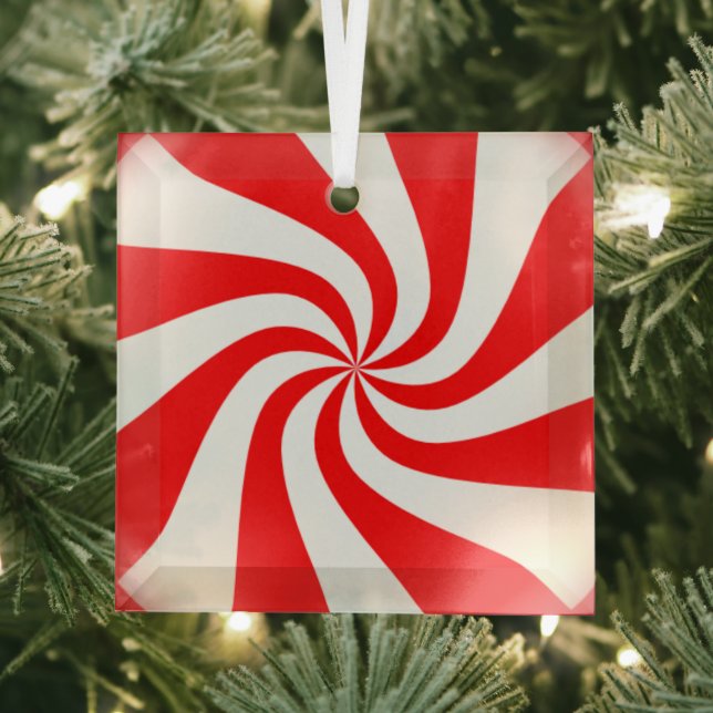 Christmas peppermint Candy swirl look  Glass Ornament (Insitu)
