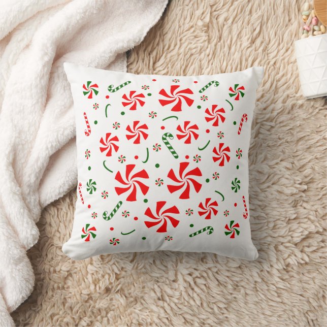 Christmas Peppermint Candy Throw Pillow (Blanket)
