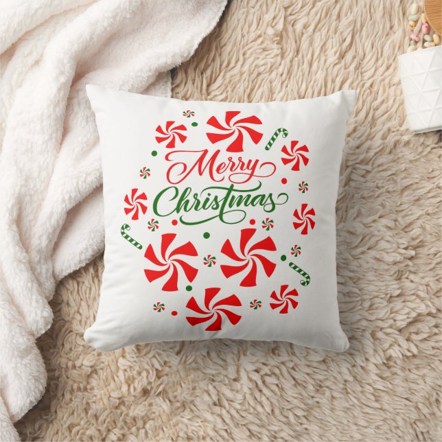 Christmas Peppermint Candy Throw Pillow (Blanket)