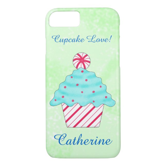 Christmas Peppermint Cupcake Art Name Personalized Case-Mate iPhone Case (Back)