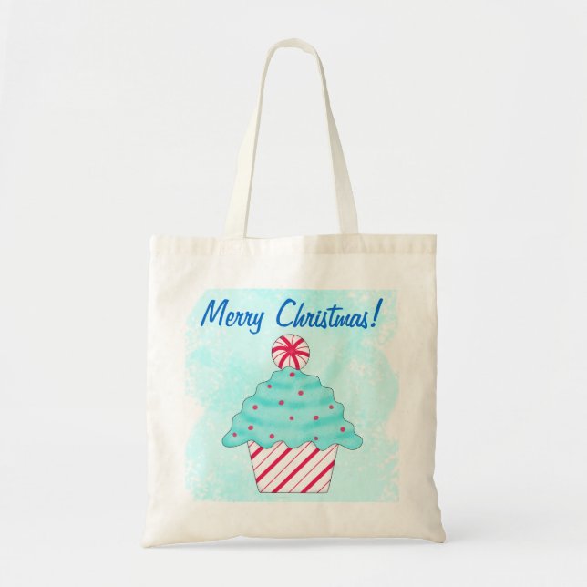 Christmas Peppermint Cupcake Reusuable Shopping Tote Bag (Front)