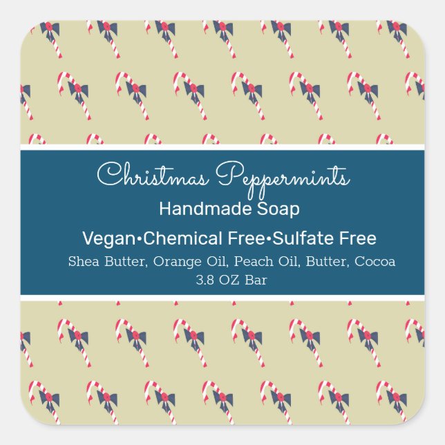 Christmas Peppermint Handmade Soap Beauty Branding Square Sticker (Front)