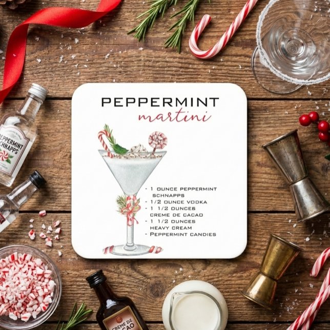 Christmas Peppermint Martini Cocktail Recipe   Square Paper Coaster (Creator Uploaded)