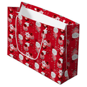 Christmas Peppermint   Ornament Floral Ribbon Large Gift Bag