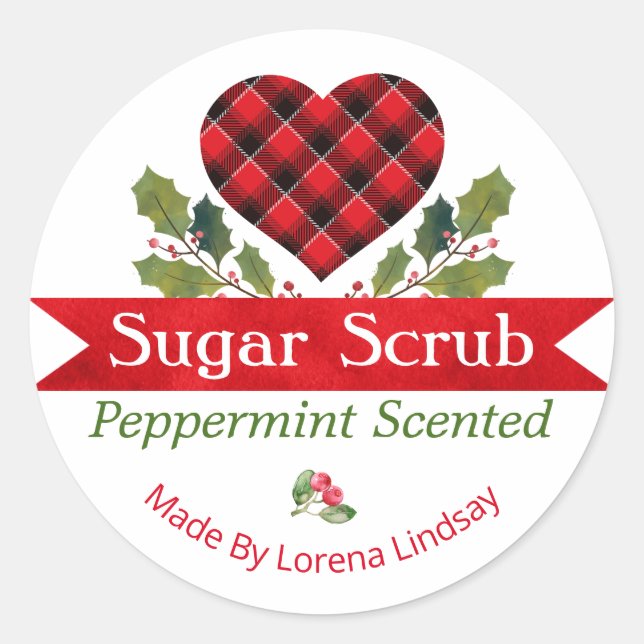 Christmas Peppermint Plaid Sugar Scrub Labels (Front)