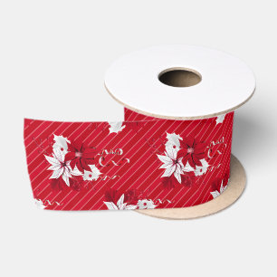 Christmas Peppermint Poinsettia Stripe Pattern Satin Ribbon