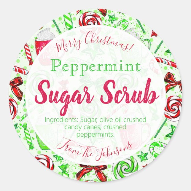 Christmas Peppermint Scented Sugar Scrub Labels (Front)
