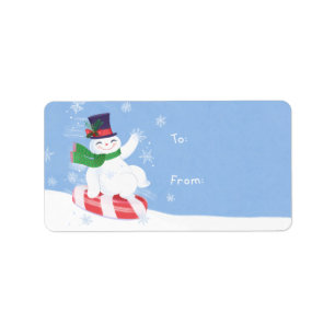 Christmas Peppermint Snowman Sticker Gift Tag