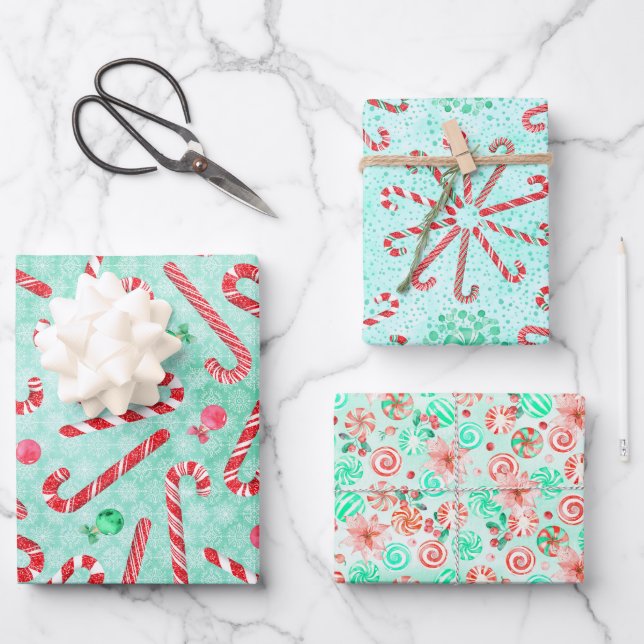 Christmas Peppermints Wrapping Paper Sheets (Front)