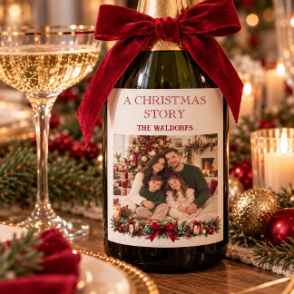 Christmas Peronalized Family Photo Wine Label
