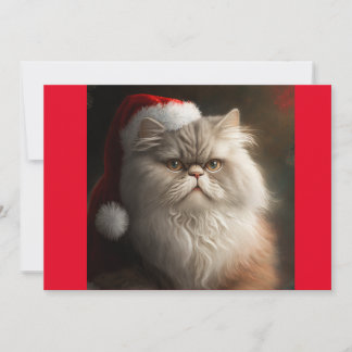  Christmas Persian Cat, Santa Cat T-Shirt Holiday Card
