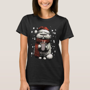 Christmas Persian Cat Santa Hat Coffee Lover Funny T-Shirt