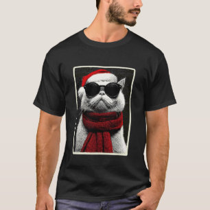 Christmas Persian Cat with Sunglasses Santa Hat Fu T-Shirt