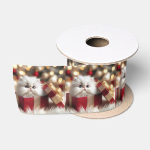 Christmas Persian Kitten In a Gift Box Satin Ribbon