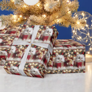 Christmas Persian Kitten In a Gift Box Wrapping Paper