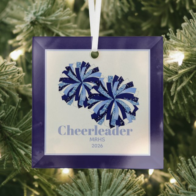 Christmas Personalized Cheer Poms Glass Ornament (Insitu)