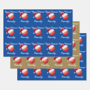 Christmas Personalized Cricket Ball Santa Wrapp Wrapping Paper Sheet