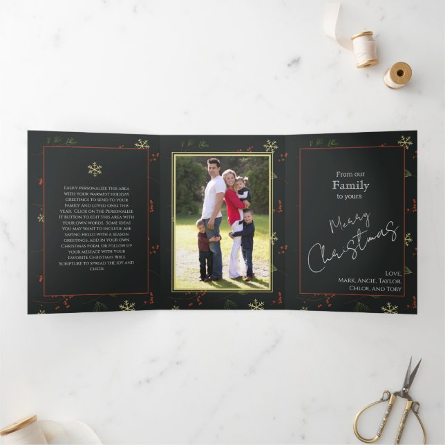 Christmas Personalized Family Photo Rustic Tri-Fold Holiday Card (Inside)