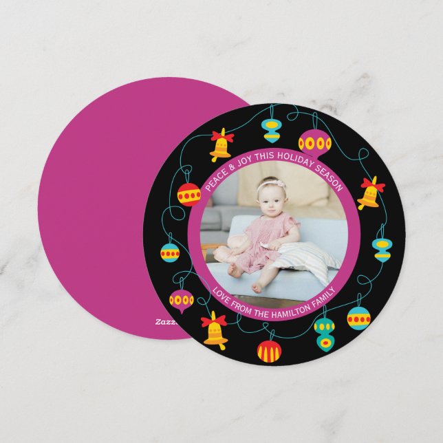 Christmas Personalized Fun Modern Wreath Photo Holiday Card (Front/Back)