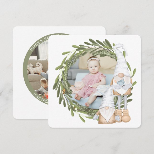 Christmas Personalized Gnome Photo Frame Holiday Card (Front/Back)