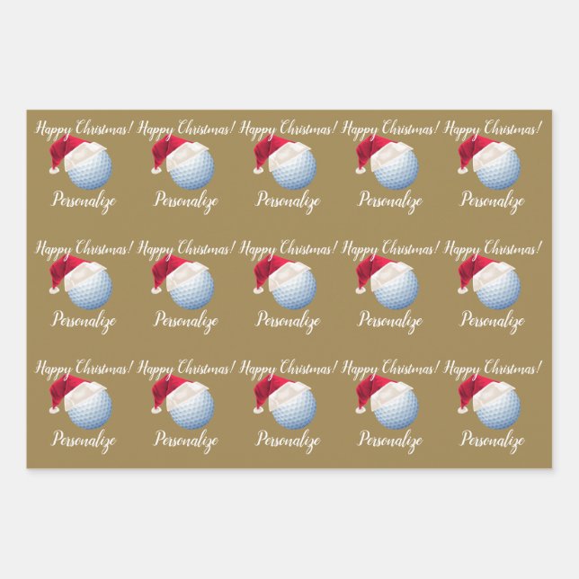 Christmas Personalized Golf Ball Sports Santa Wrap Wrapping Paper Sheet (Front)