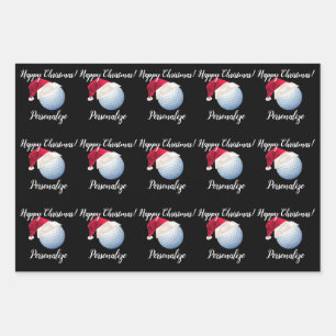 Christmas Personalized Golf Ball Sports Santa Wrapping Paper Sheet
