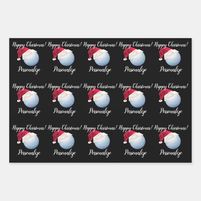 Christmas Personalized Golf Ball Sports Santa Wrapping Paper Sheet (Front)