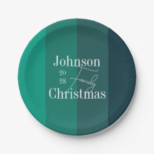 Christmas Personalized Green Family Christmas Paper Plate