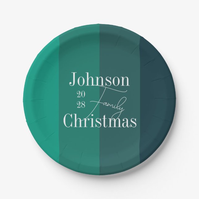 Christmas Personalized Green Family Christmas Paper Plate (Front)