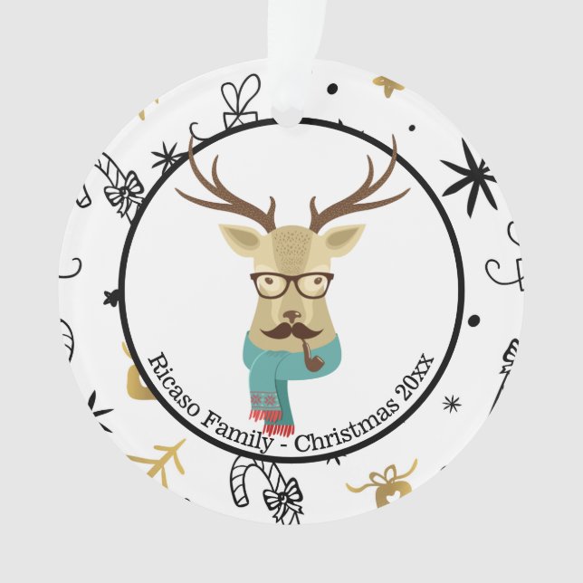Christmas Personalized Hipster Deer Ornament (Front)