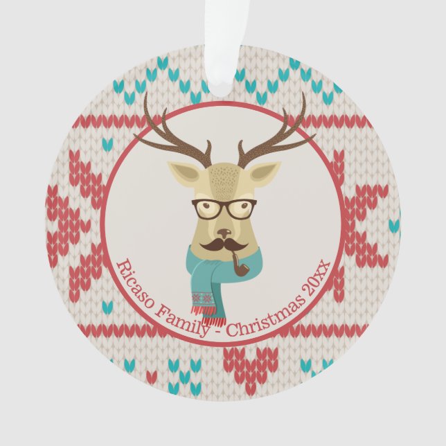 Christmas Personalized Hipster Deer Ornament (Front)