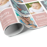 Christmas Personalized Holly Grey Pink Squares Wrapping Paper<br><div class="desc">Christmas customizable gift wrap paper you can add your own photos to ..  personalized  grey and pink wrapping paper roll from Ricaso - designed with spaces for your own photographs</div>