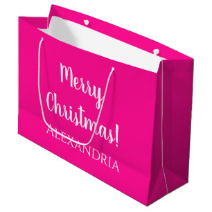 Christmas Personalized Merry Christmas Hot Pink Large Gift Bag