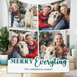 Christmas Personalized Modern Family Photo Collage Fleece Blanket