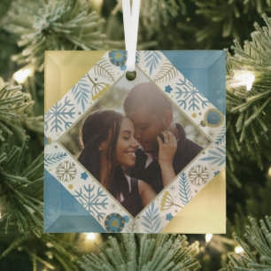 Christmas Personalized Modern Photo Glass Ornament