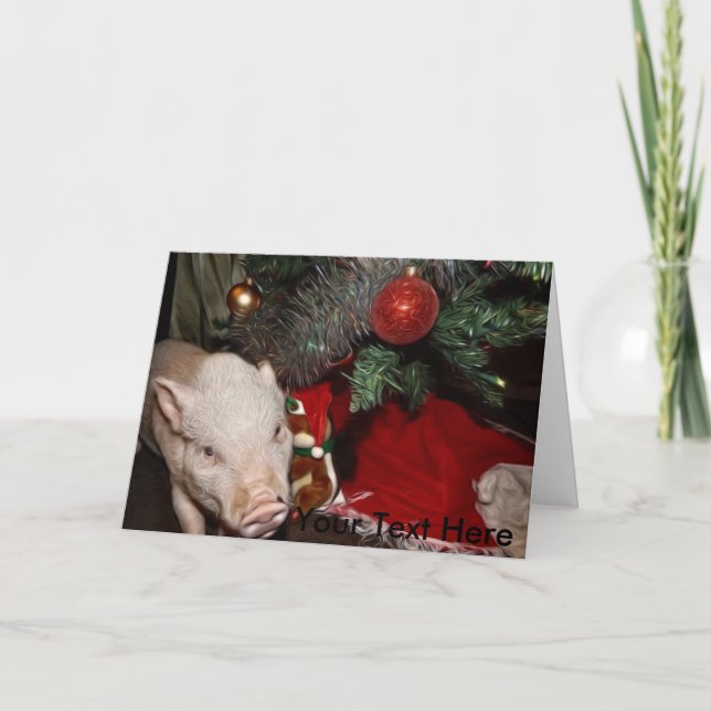 Christmas Personalized Painted Mini Pig Card (Front)