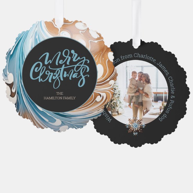 Christmas Personalized Photo Marble and Typography Ornament Card (Front/Back)