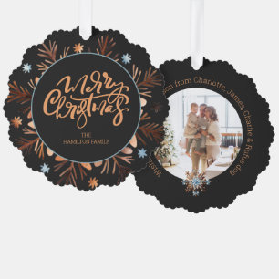 Christmas Personalized Photo Wreath and Typography Ornament Card